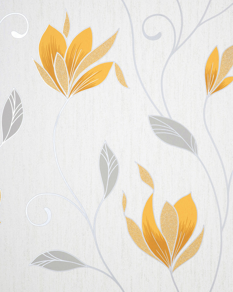 Synergy Yellow Floral Wallpaper by Fine Decor Medley Covers about 56.4 square feet 20.5-in by 33-ft long roll Unpasted 25.2 - Fabric Carolina -