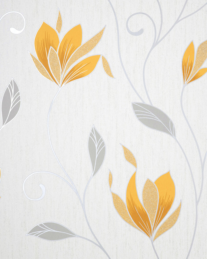 Synergy Yellow Floral Wallpaper by Fine Decor Medley Covers about 56.4 square feet 20.5-in by 33-ft long roll Unpasted 25.2 - Fabric Carolina -