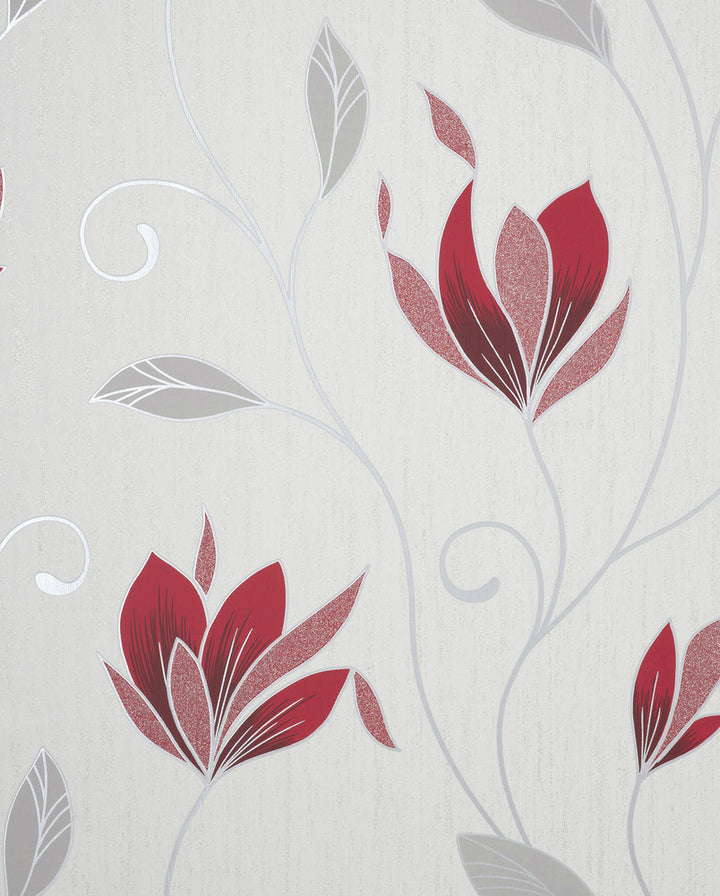 Synergy Ruby Floral Wallpaper by Fine Decor Medley Covers about 56.4 square feet 20.5-in by 33-ft long roll Unpasted 25.2 - Fabric Carolina -