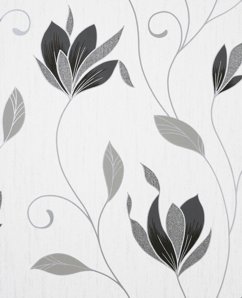Synergy Black Floral Wallpaper by Fine Decor Medley Covers about 56.4 square feet 20.5-in by 33-ft long roll Unpasted 25.2 - Fabric Carolina -