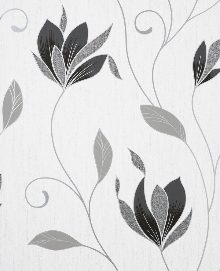 Synergy Black Floral Wallpaper by Fine Decor Medley Covers about 56.4 square feet 20.5-in by 33-ft long roll Unpasted 25.2 - Fabric Carolina -