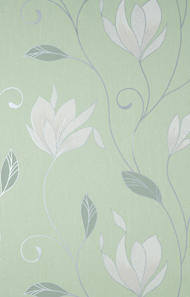 Synergy Light Green Floral Wallpaper by Fine Decor Medley Covers about 56.4 square feet 20.5-in by 33-ft long roll Unpasted 25.2 - Fabric Carolina -