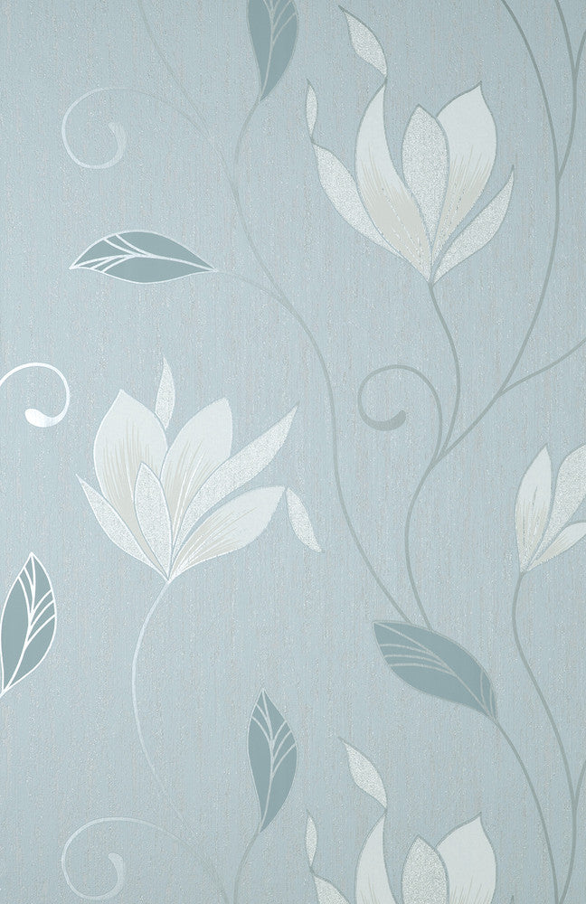 Synergy Light Blue Floral Wallpaper by Fine Decor Medley Covers about 56.4 square feet 20.5-in by 33-ft long roll Unpasted 25.2 - Fabric Carolina -