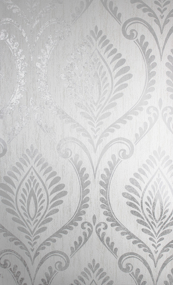 Estelle Grey Damask Wallpaper by Fine Decor Medley Covers about 56.4 square feet 20.5-in by 33-ft long roll Unpasted 25.2 - Fabric Carolina -