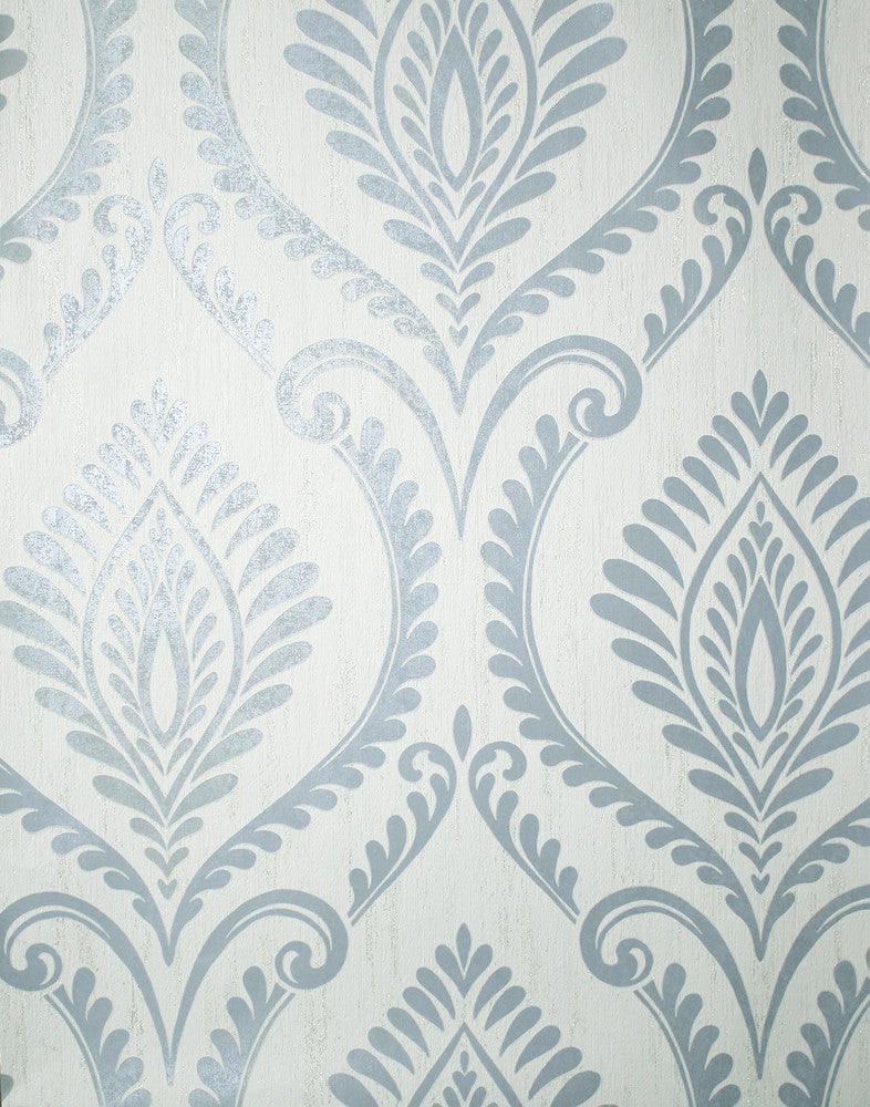 Estelle Light Blue Damask Wallpaper by Fine Decor Medley Covers about 56.4 square feet 20.5-in by 33-ft long roll Unpasted 25.2 - Fabric Carolina -