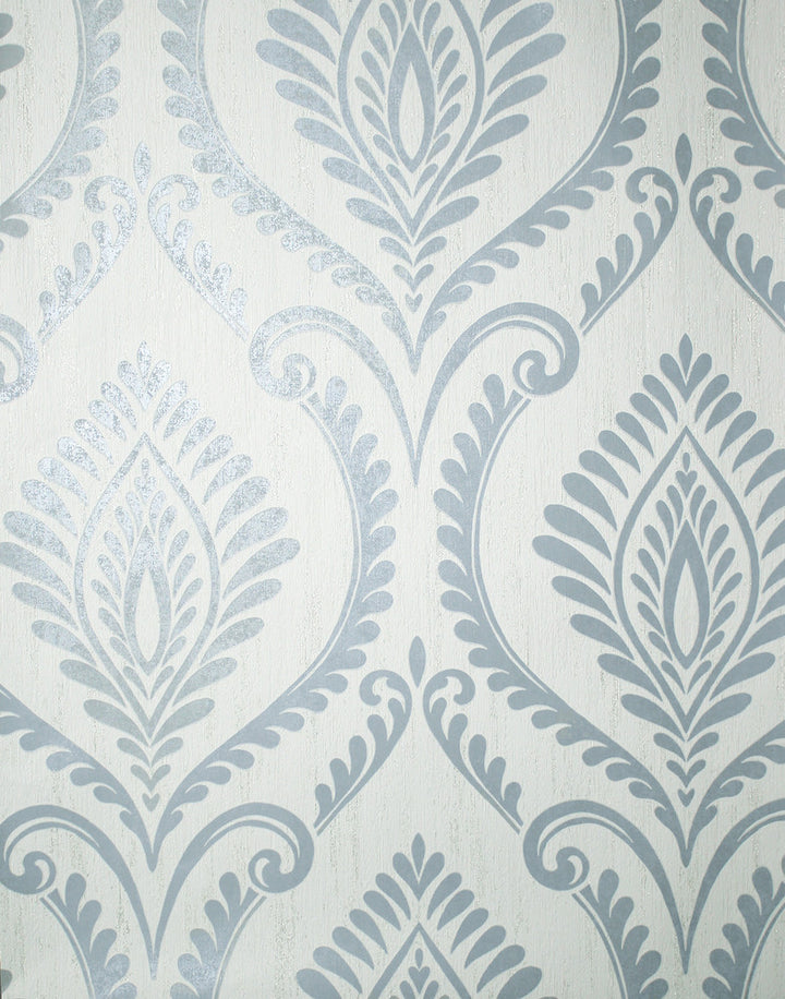 Estelle Light Blue Damask Wallpaper by Fine Decor Medley Covers about 56.4 square feet 20.5-in by 33-ft long roll Unpasted 25.2 - Fabric Carolina -