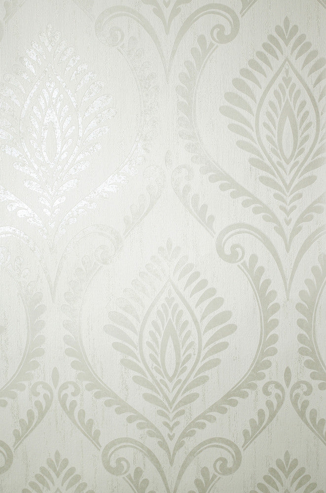 Estelle Dove Damask Wallpaper by Fine Decor Medley Covers about 56.4 square feet 20.5-in by 33-ft long roll Unpasted 25.2 - Fabric Carolina -