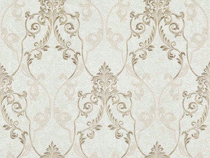 Damasco Samba White Scroll Damask Wallpaper by Brewster