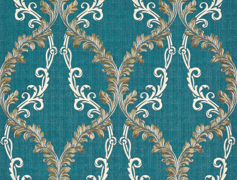 Dis Rumba Blue Scroll Damask Wallpaper by Brewster Via Della Seta Covers about 60.8 square feet 27-in by 27-ft long roll Unpasted 21 - Fabric Carolina -