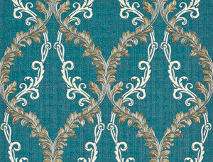 Dis Rumba Blue Scroll Damask Wallpaper by Brewster