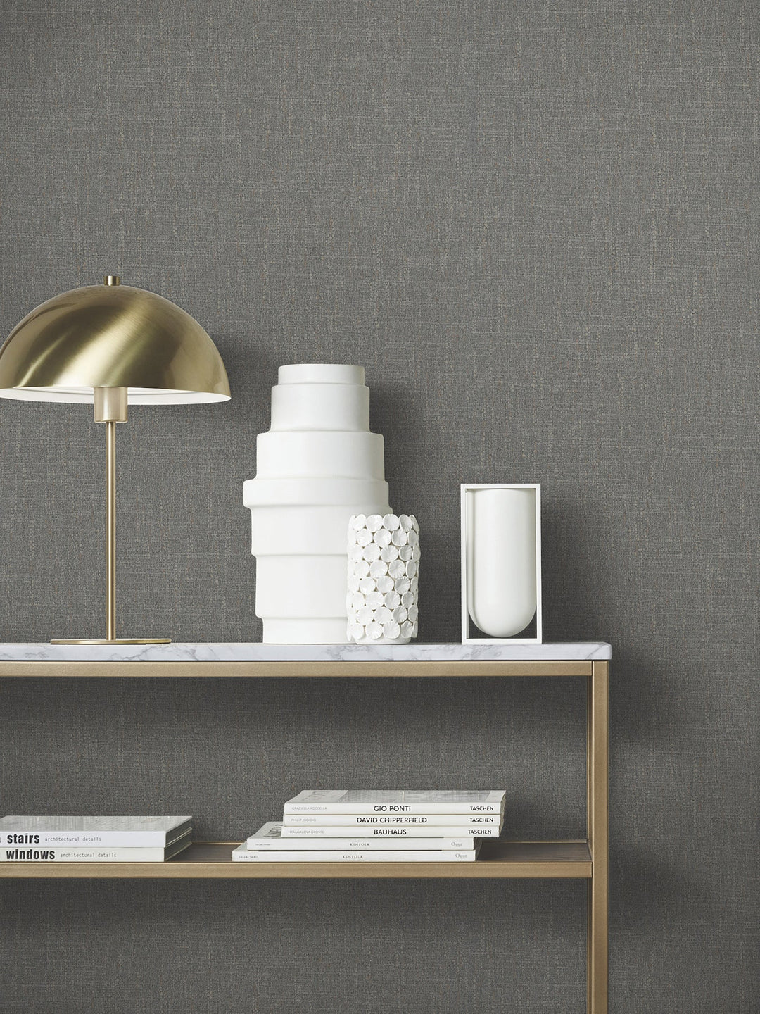 Highland Tweed Charcoal Faux Fabric Wallpaper by Antonina Vella Designer