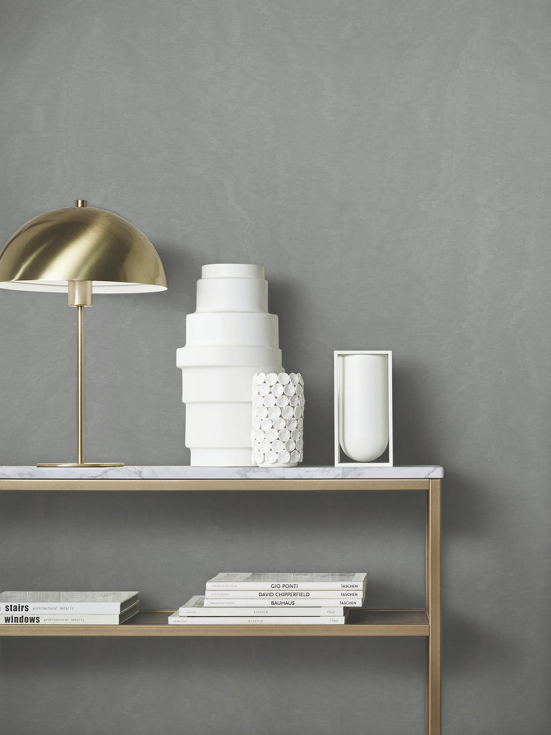 Shimmering Moire Pewter Textured Wallpaper by Antonina Vella Designer