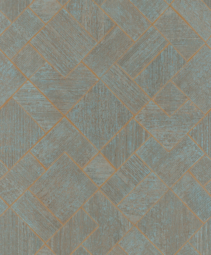 Marquetry Teal Tile Wallpaper by Antonina Vella Designer