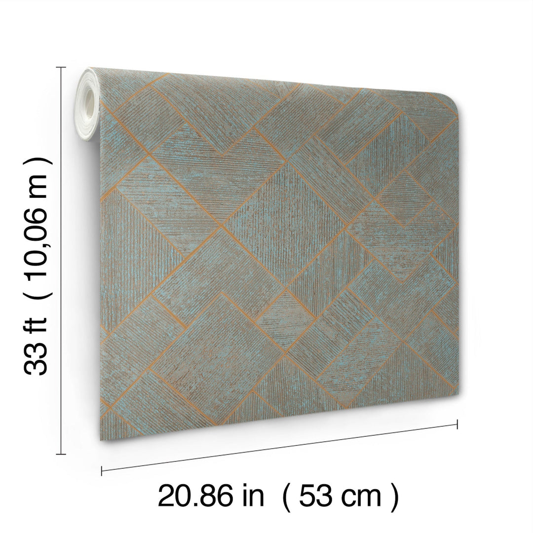 Marquetry Teal Tile Wallpaper by Antonina Vella Designer