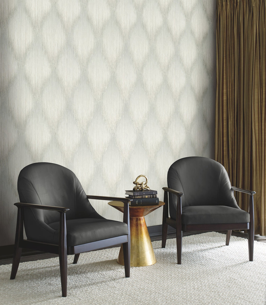 Starfall Sage Metallic Ikat Wallpaper by Antonina Vella Designer