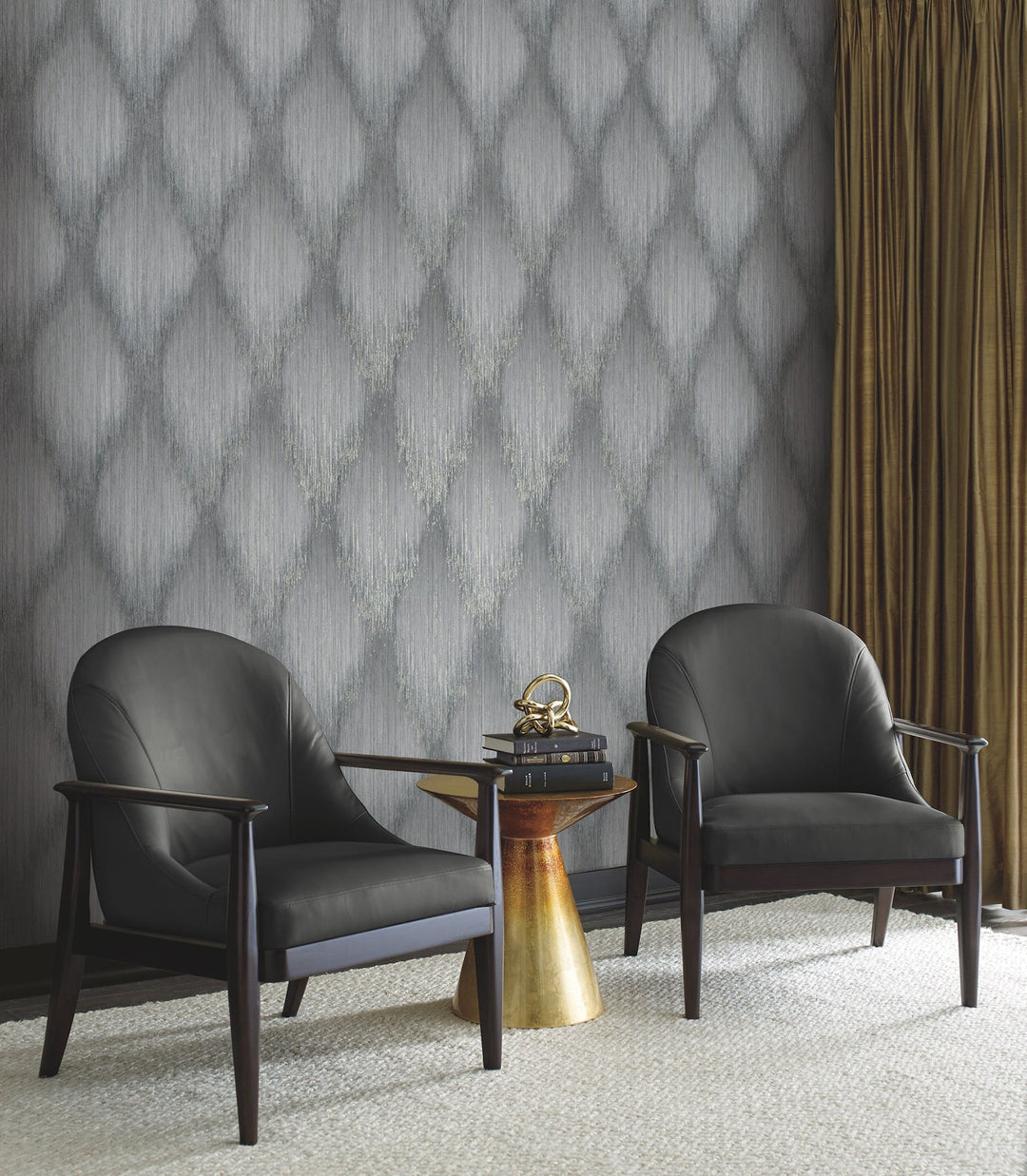 Starfall Pewter Metallic Ikat Wallpaper by Antonina Vella Designer