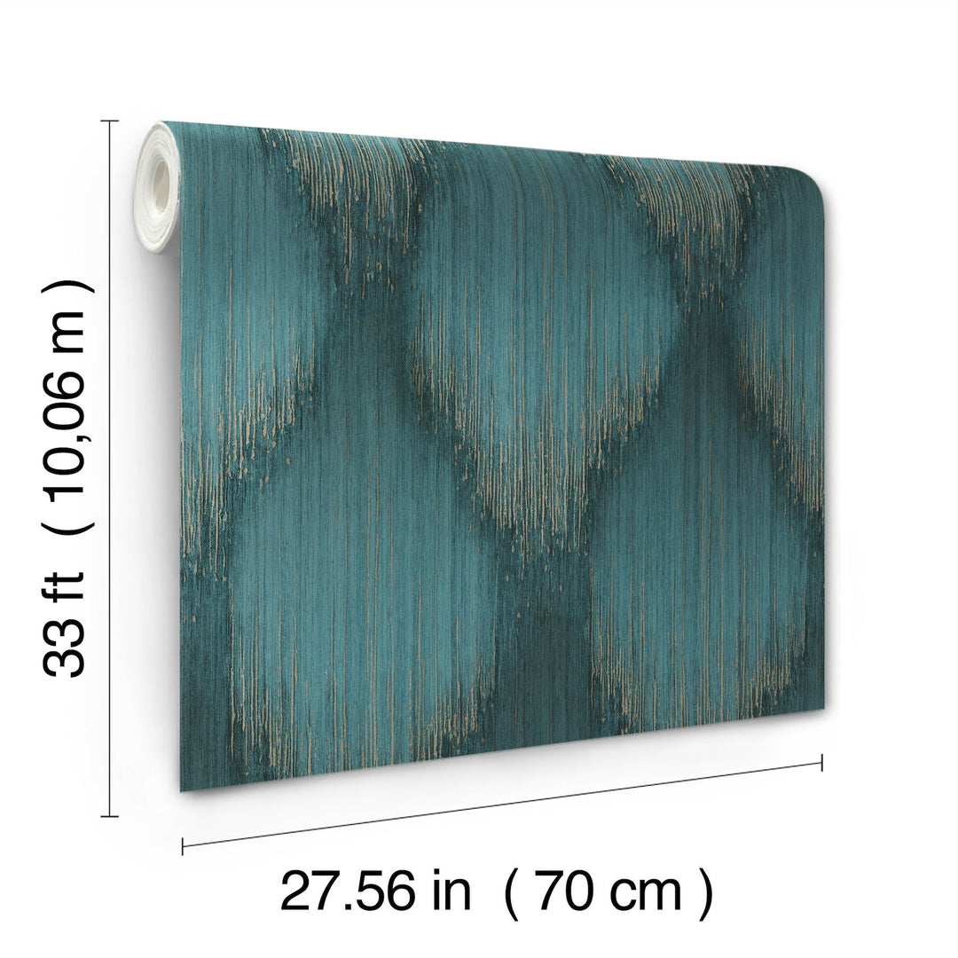 Starfall Teal Metallic Ikat Wallpaper by Antonina Vella Designer