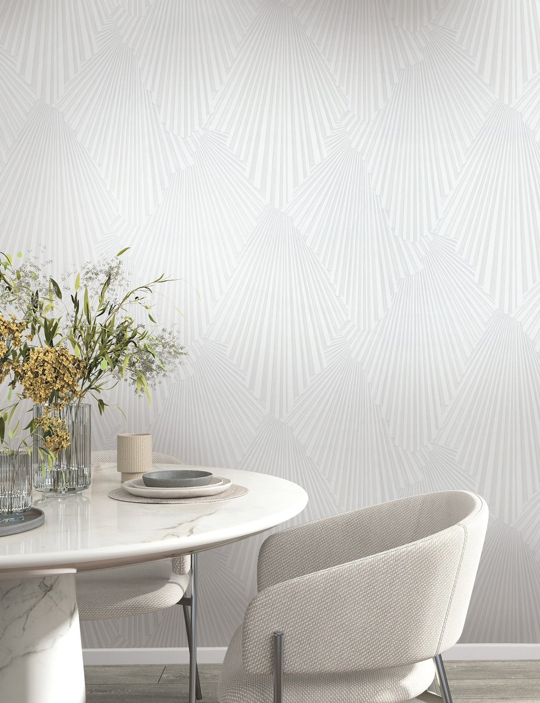 Lumiere White Deco Geo Wallpaper by Antonina Vella Designer