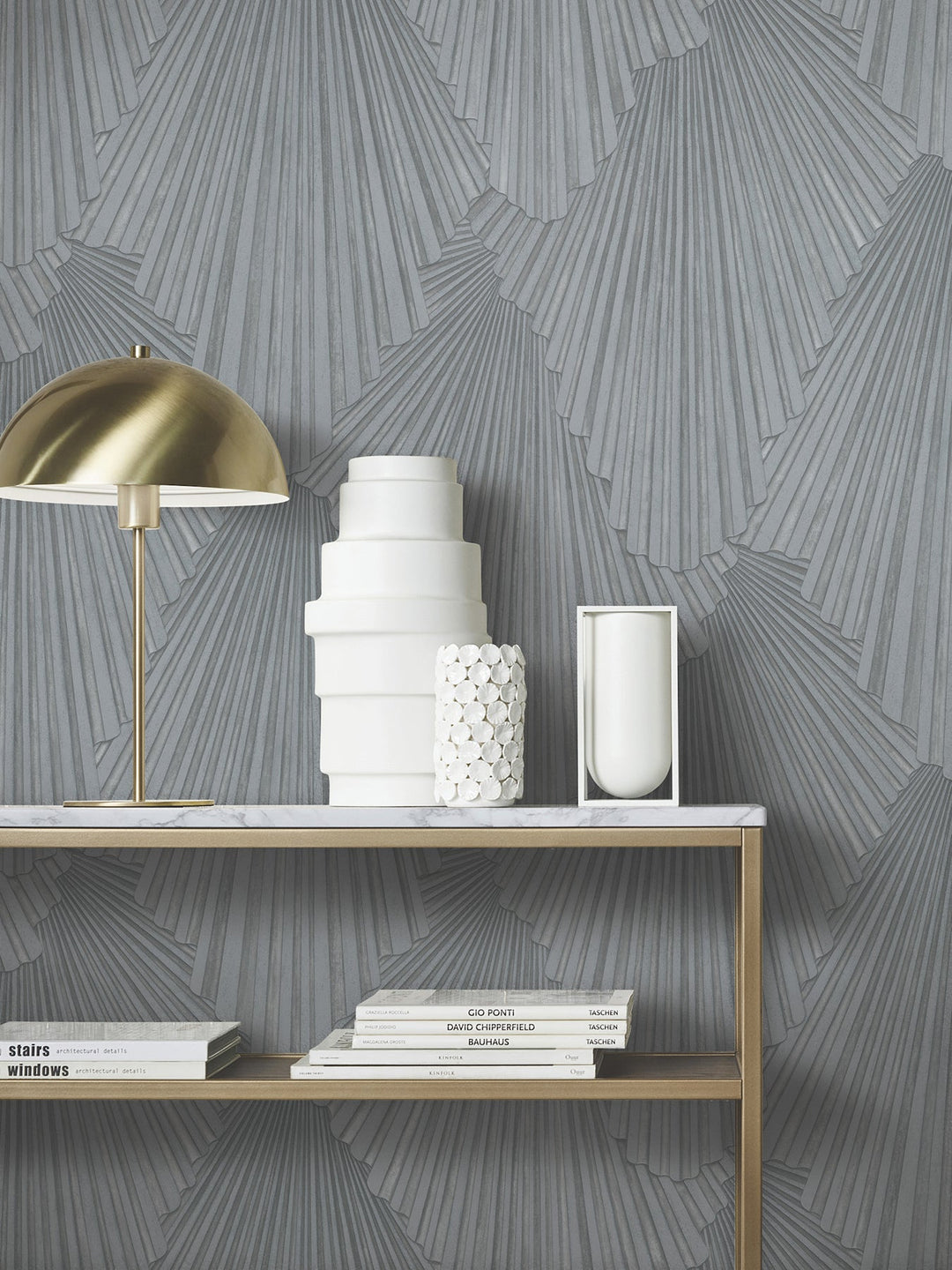 Lumiere Pewter Deco Geo Wallpaper by Antonina Vella Designer