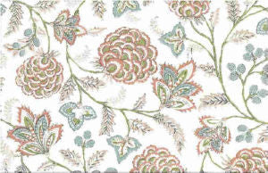 Malaysia Coral Aqua by Norbar Designer Fabric ROMANCE 100% COTTON SPAIN 17"V 18"H 55" - Swanky Fabrics -