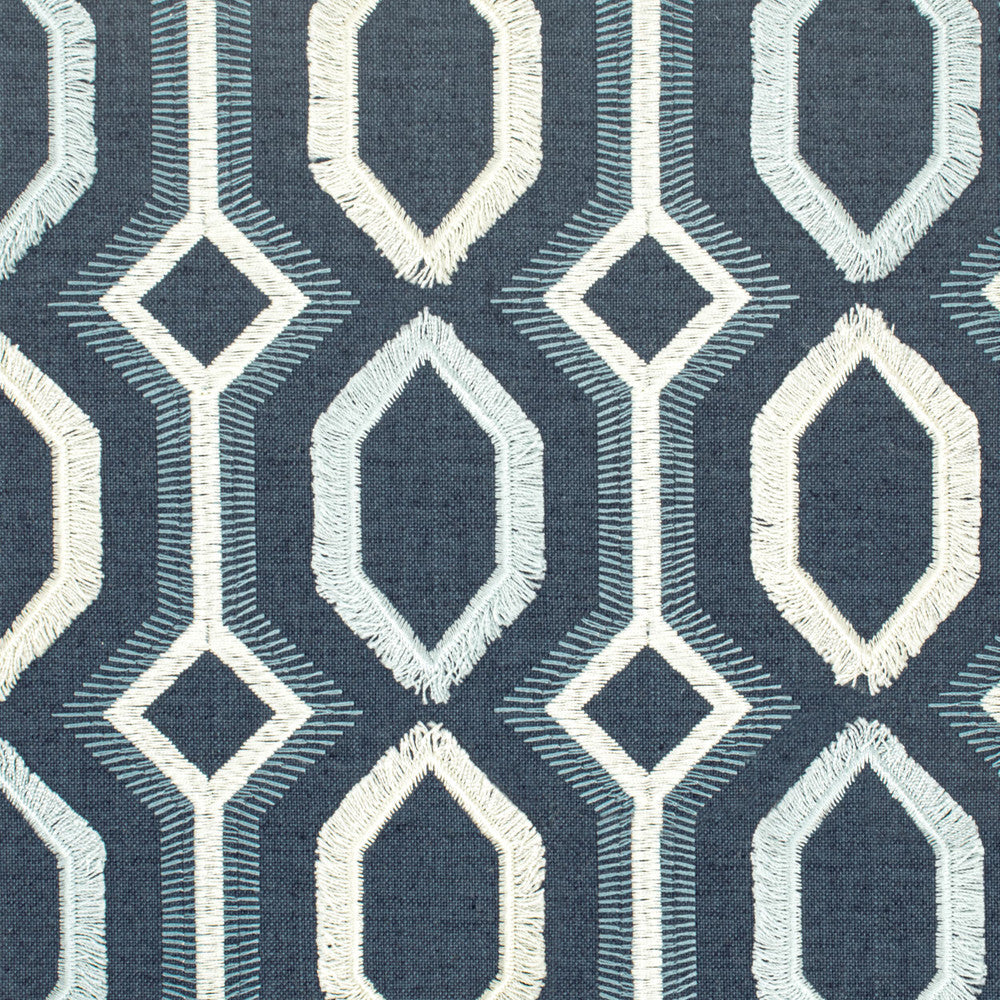 Malta 1 Blue/White by Stout Designer Fabric COLOR MY WINDOW LAKE/SEAGLASS 83%POL 11%COT 6%LIN INDIA Horizontal: 3.250 and Vertical: 3.000 54 in - Swanky Fabrics -