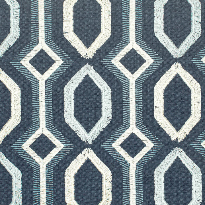 Malta 1 Blue/White by Stout Designer Fabric COLOR MY WINDOW LAKE/SEAGLASS 83%POL 11%COT 6%LIN INDIA Horizontal: 3.250 and Vertical: 3.000 54 in - Swanky Fabrics -