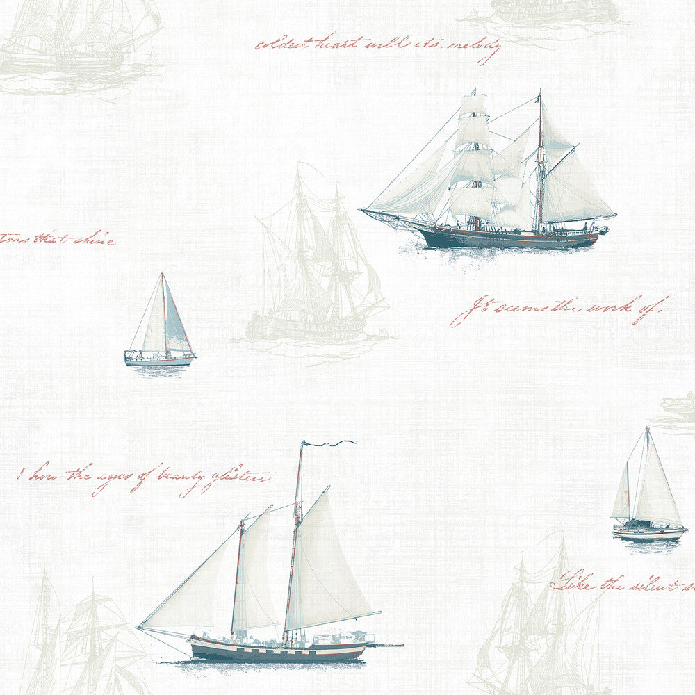 Andrew White Ships Wallpaper by Chesapeake Gentlemen's Quarters Covers about 56.4 square feet 20.5-in by 33-ft long roll Prepasted 20.5 - Fabric Carolina -