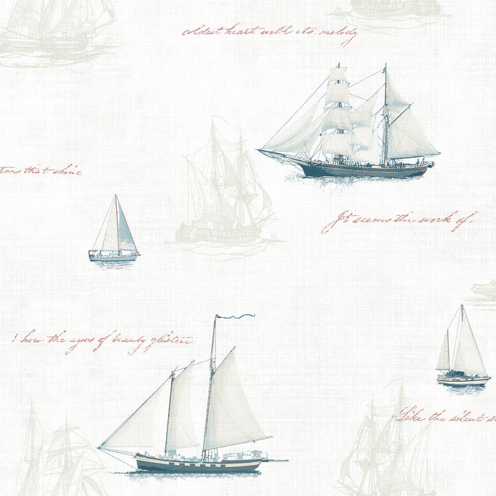 Andrew White Ships Wallpaper by Chesapeake Gentlemen's Quarters Covers about 56.4 square feet 20.5-in by 33-ft long roll Prepasted 20.5 - Fabric Carolina -