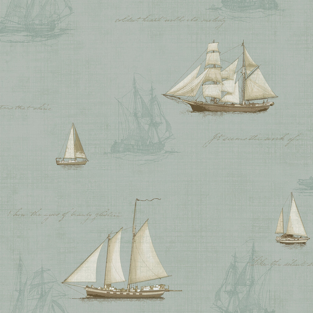 Andrew Sky Ships Wallpaper by Chesapeake Gentlemen's Quarters Covers about 56.4 square feet 20.5-in by 33-ft long roll Prepasted 20.5 - Fabric Carolina -