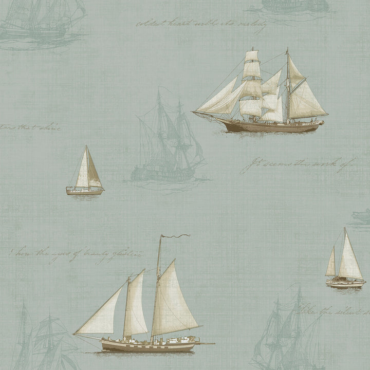 Andrew Sky Ships Wallpaper by Chesapeake Gentlemen's Quarters Covers about 56.4 square feet 20.5-in by 33-ft long roll Prepasted 20.5 - Fabric Carolina -