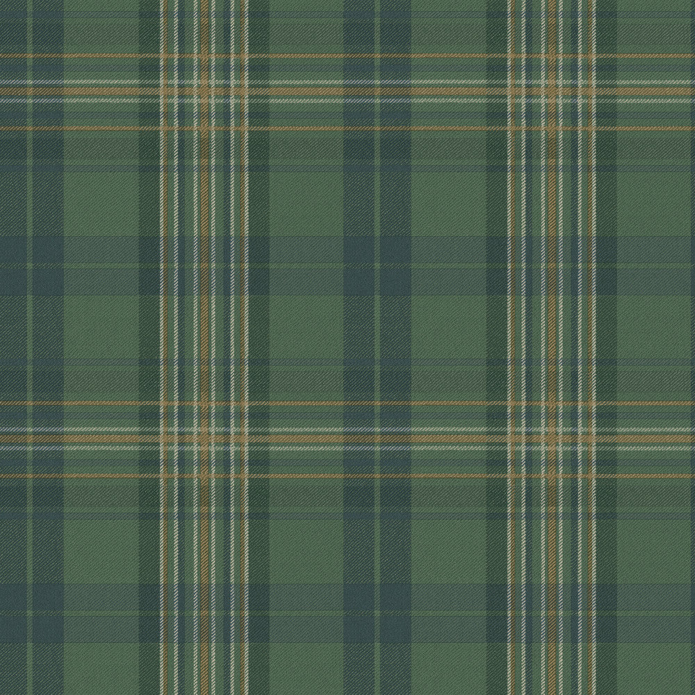 Austin Green Plaid Wallpaper by Chesapeake Gentlemen's Quarters Covers about 56.4 square feet 20.5-in by 33-ft long roll Prepasted 10.3 - Fabric Carolina -