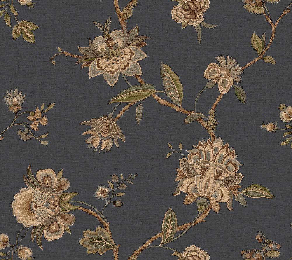 Monaco Blue Jacobean Trail Wallpaper by Chesapeake Gentlemen's Quarters Covers about 60.8 square feet 27-in by 27-ft long roll Prepasted 24 - Fabric Carolina -