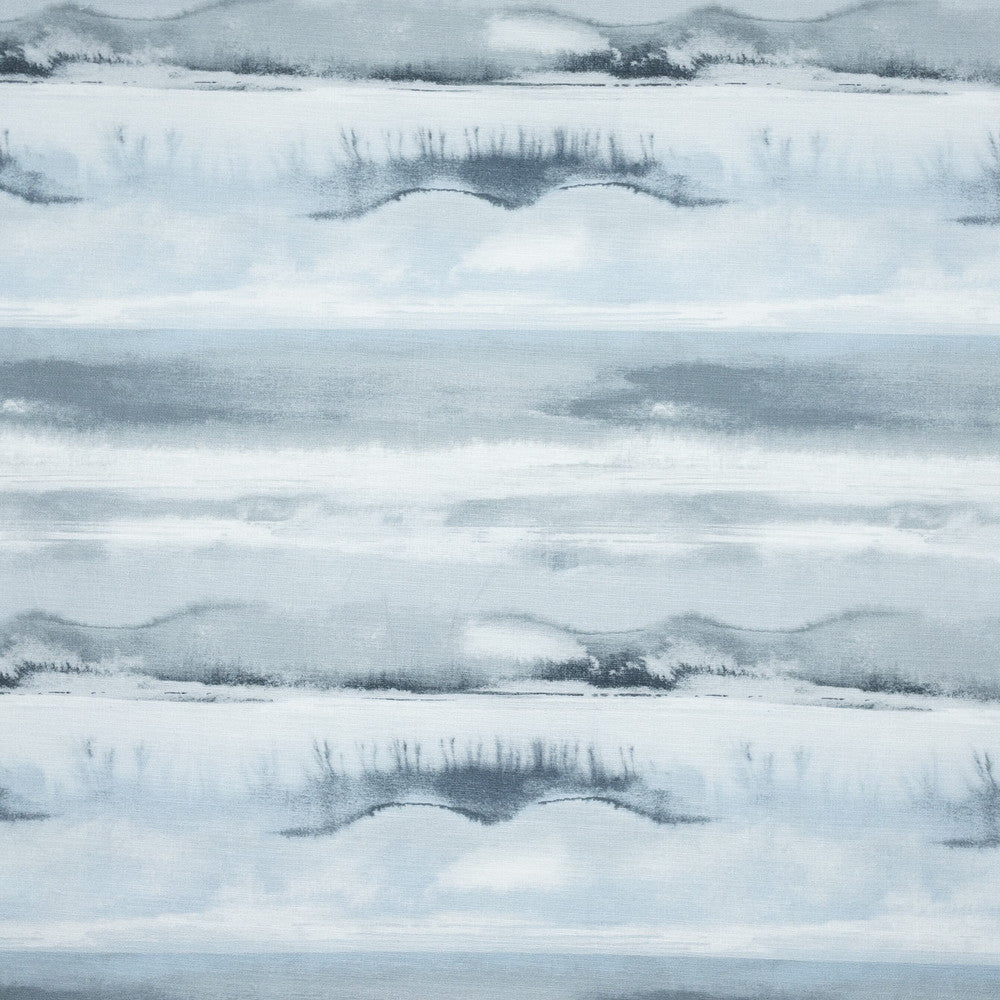 Manmore 1 Lake by Stout Designer Fabric COMFORTABLE LIVING HAZE/NAVY 100%COT SOUTH KOREA Horizontal: 13.500 and Vertical: 13.250 54 in - Swanky Fabrics -