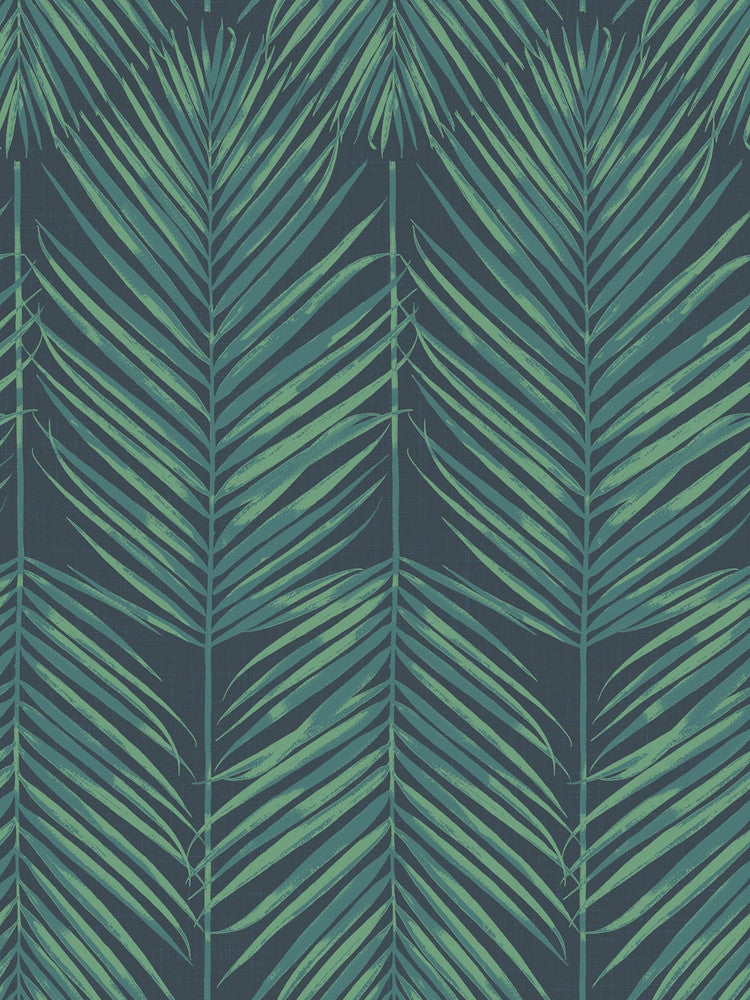 Paradise Palm Tropic Midnight by Seabrook Wallpaper Beach House United States 60.75 36" 27" - Fabric Carolina -