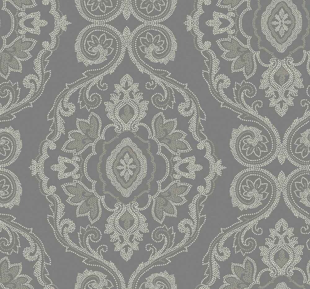 Nautical Damask Black Sands by Seabrook Wallpaper Beach House United States 60.75 25.2" 27" - Fabric Carolina -