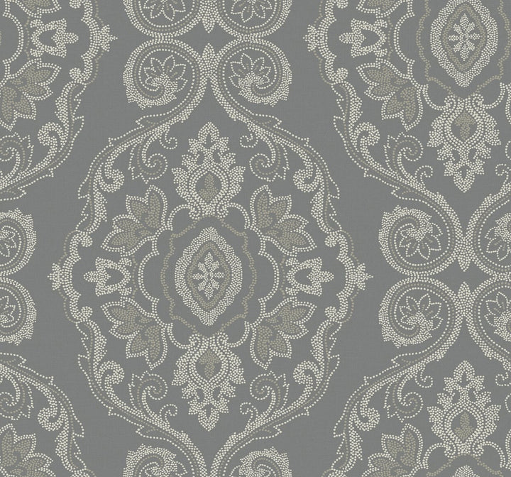 Nautical Damask Black Sands by Seabrook Wallpaper Beach House United States 60.75 25.2" 27" - Fabric Carolina -