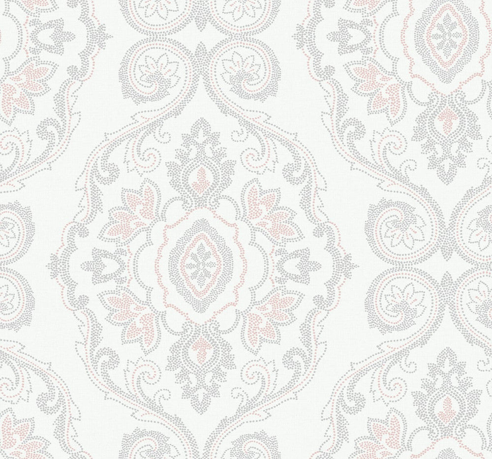 Nautical Damask Pink Sunset by Seabrook Wallpaper Beach House United States 60.75 25.2" 27" - Fabric Carolina -