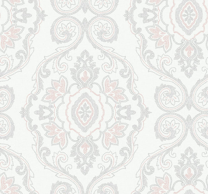 Nautical Damask Pink Sunset by Seabrook Wallpaper Beach House United States 60.75 25.2" 27" - Fabric Carolina -