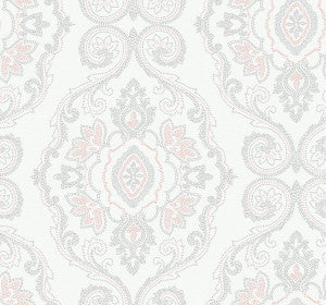 Nautical Damask Pink Sunset by Seabrook Wallpaper