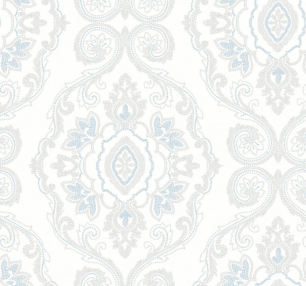 Nautical Damask Blue Oasis by Seabrook Wallpaper Beach House United States 60.75 25.2" 27" - Fabric Carolina -