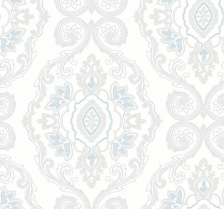 Nautical Damask Blue Oasis by Seabrook Wallpaper Beach House United States 60.75 25.2" 27" - Fabric Carolina -