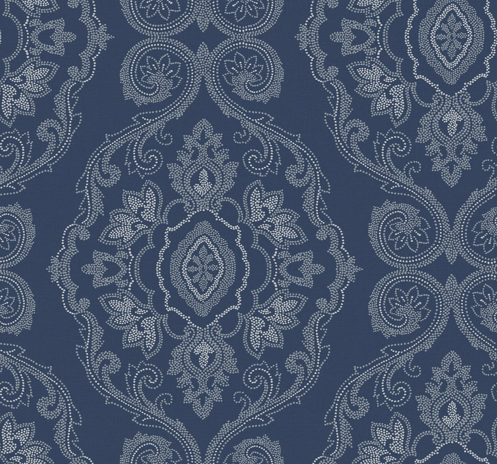 Nautical Damask Nautical Blue by Seabrook Wallpaper Beach House United States 60.75 25.2" 27" - Fabric Carolina -