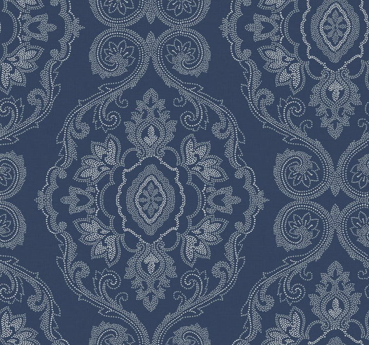 Nautical Damask Nautical Blue by Seabrook Wallpaper Beach House United States 60.75 25.2" 27" - Fabric Carolina -