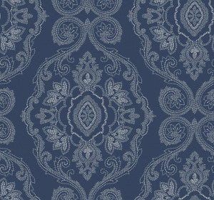 Nautical Damask Nautical Blue by Seabrook Wallpaper