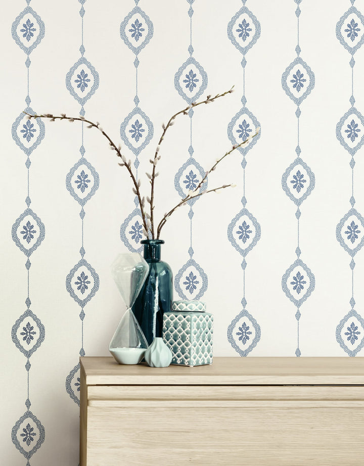 Sand Dollar Stripe Coastal Blue MB30512 by Seabrook Designs Designer Wallpaper