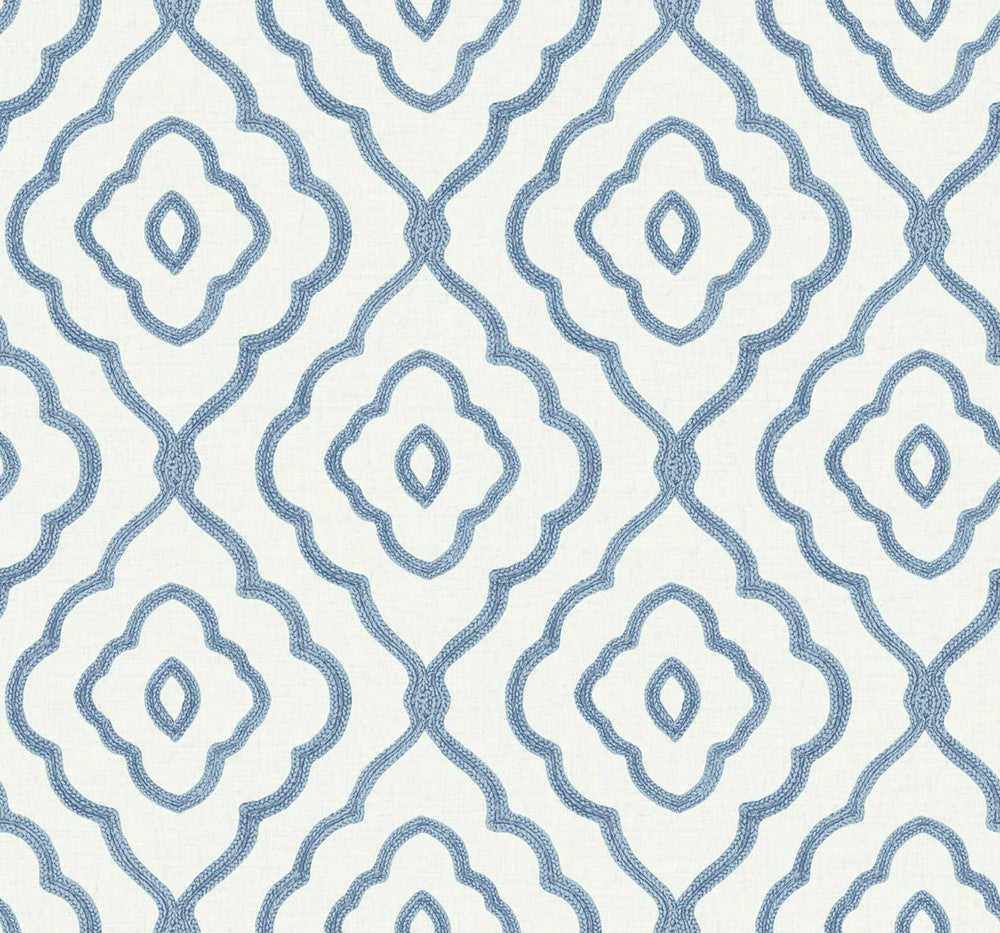 Seaside Ogee Blue Oasis by Seabrook Wallpaper Beach House United States 60.75 12.6" 27" - Fabric Carolina -