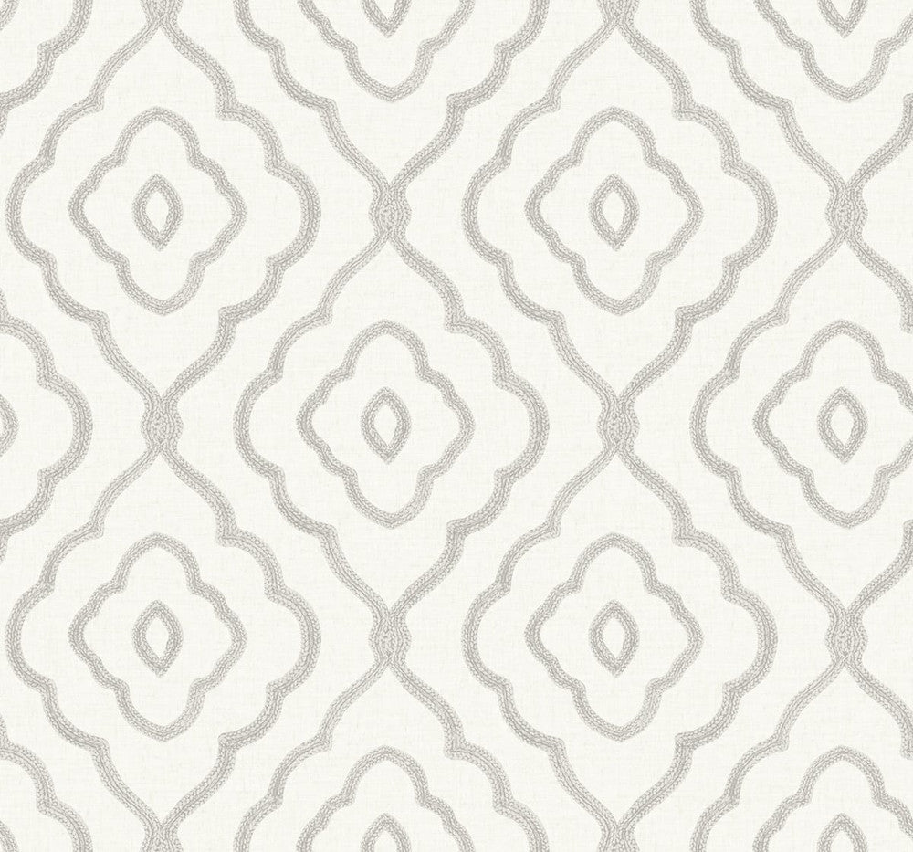 Seaside Ogee Daydream Gray by Seabrook Wallpaper Beach House United States 60.75 12.6" 27" - Fabric Carolina -