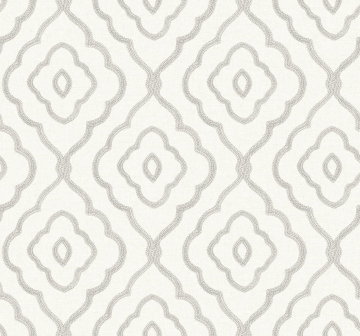 Seaside Ogee Daydream Gray by Seabrook Wallpaper Beach House United States 60.75 12.6" 27" - Fabric Carolina -