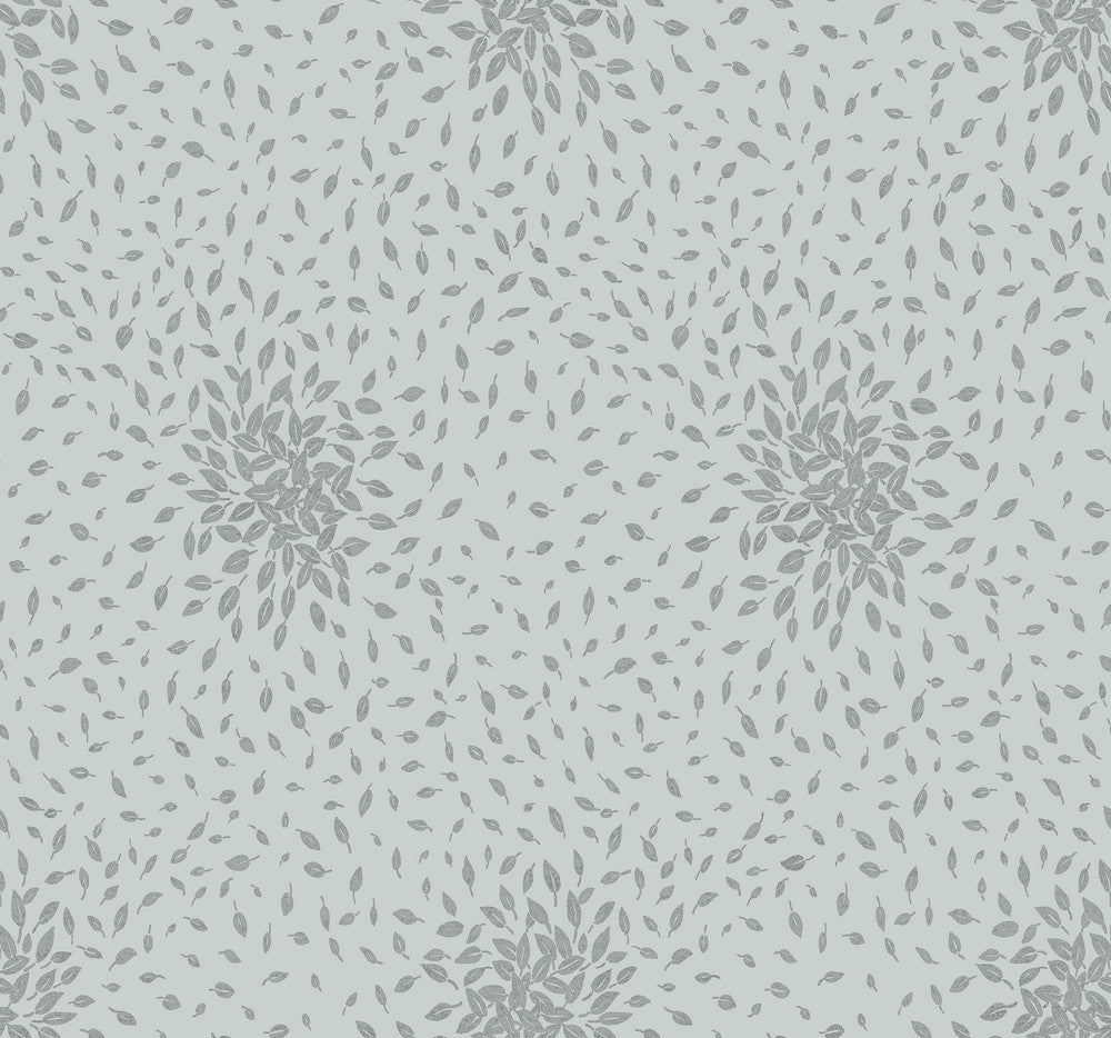 Petite Leaves Spa & Silver Wallpaper by Antonina Vella Antonina Vella Modern Metals Second Edition Covers about 60.5 square feet 27-in by 26.9-ft long roll Unpasted 25.2 - Fabric Carolina -