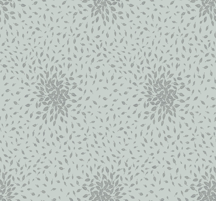 Petite Leaves Spa & Silver Wallpaper by Antonina Vella Antonina Vella Modern Metals Second Edition Covers about 60.5 square feet 27-in by 26.9-ft long roll Unpasted 25.2 - Fabric Carolina -